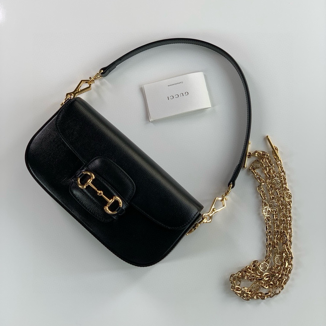 Gucci Horsebit 1955 Series Shoulder Bag Clutch Bag Black Leather